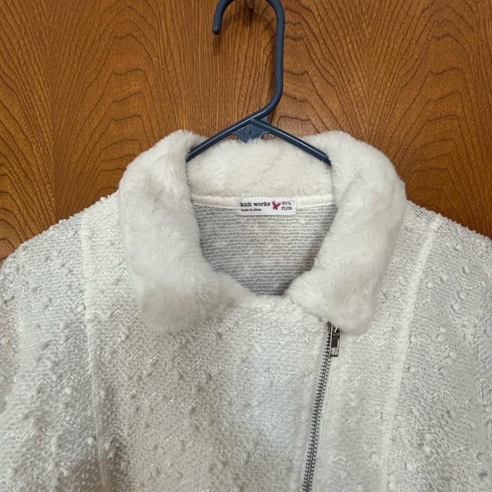 Knit Works plus size White Teddy Jacket Cozy Cropped Style - Picture 3 of 6